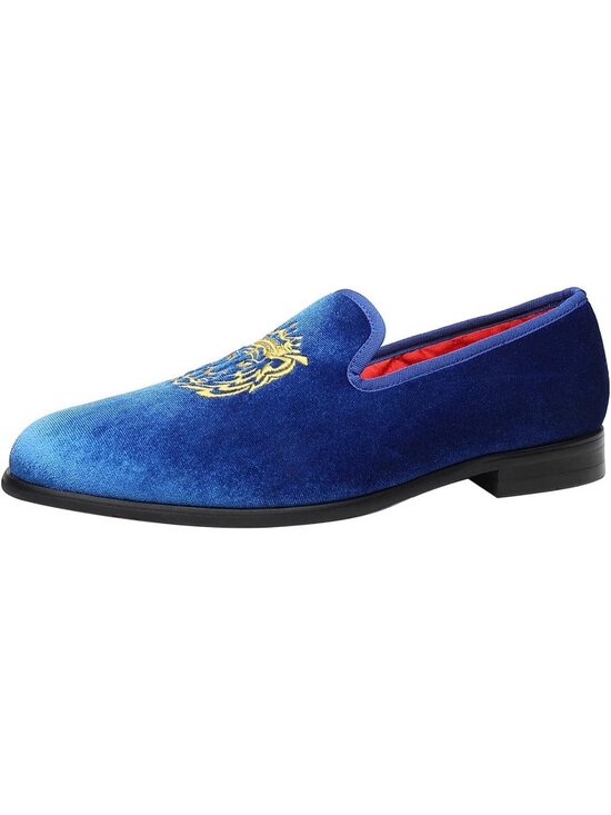 ELANROMAN Men\'s Blue Tiger Velvet Loafers Embroidery Slip on Penny Party Shoes main image 6